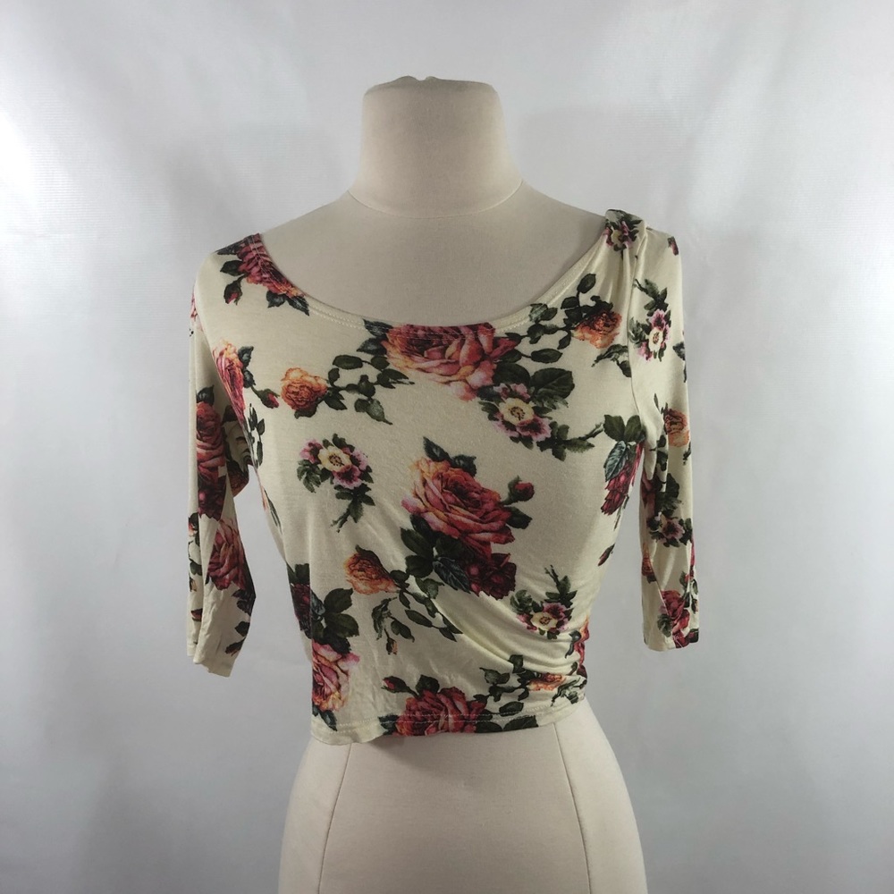 White and pink/red crop top with lace back